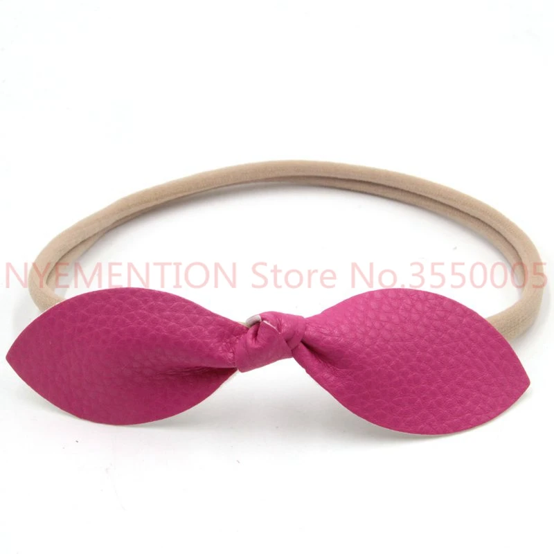 100pcs/lot 2017 New 4&quot Leather Bow Elastic Nylon Headband Chic European Hair Accessories For Kids Headwrap Headwear | Детская одежда