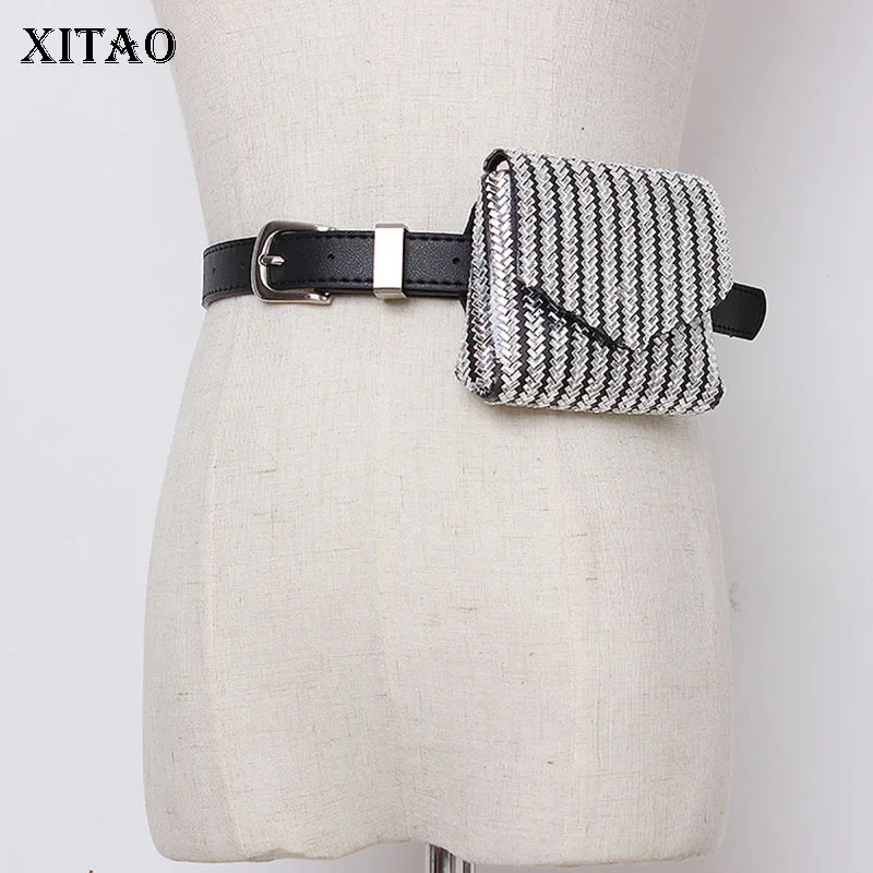 Женский ремень из искусственной кожи XITAO черный пояс с бриллиантами и карманами в