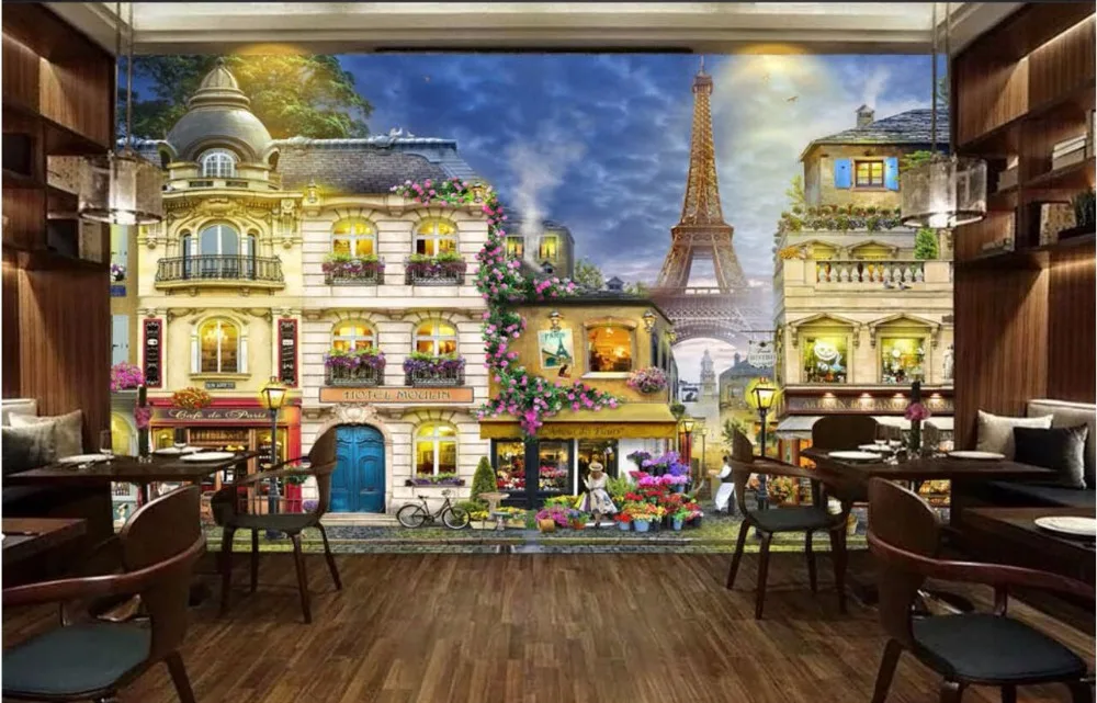 

Custom photo 3d room wallpaper Non-woven mural Romantic French street cafe painting 3d wall murals wallpaper for walls 3 d