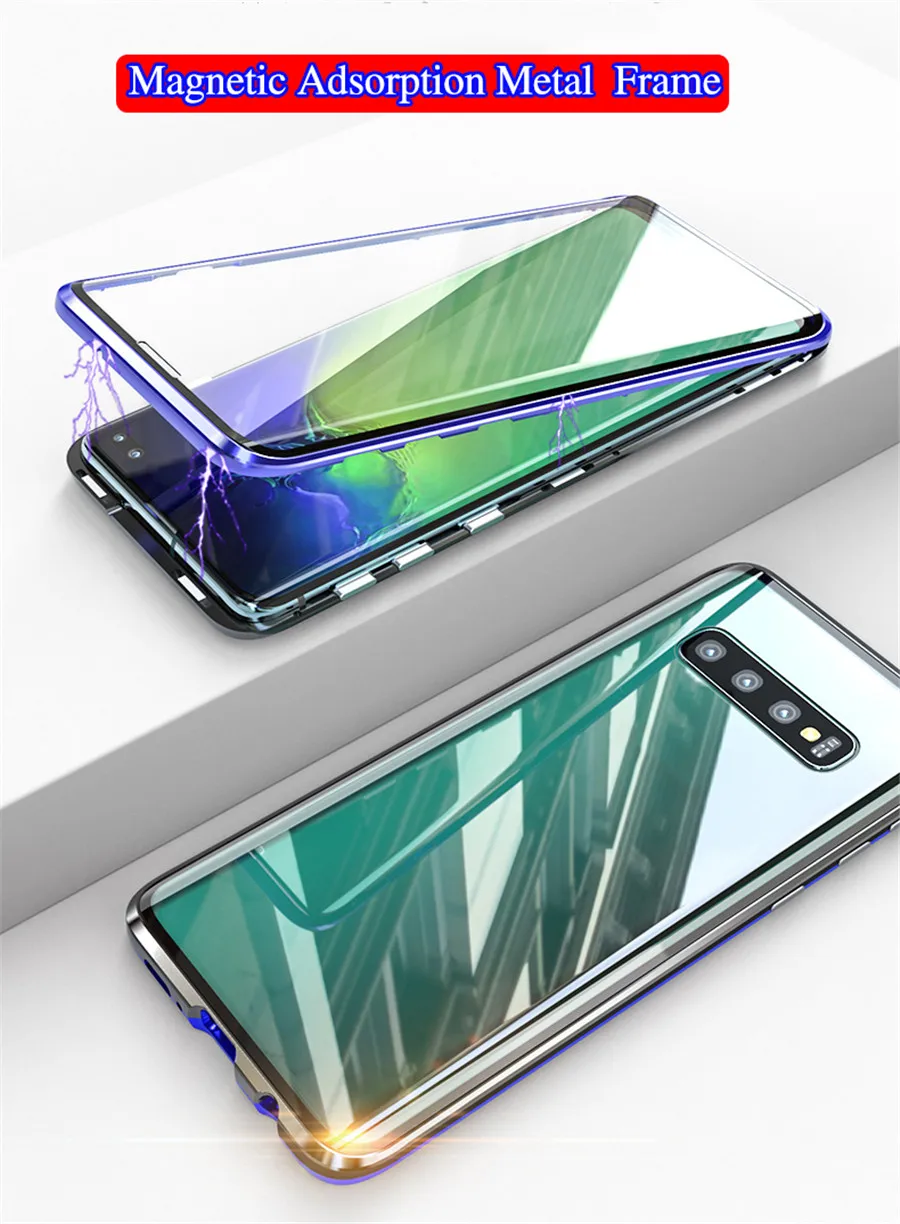 Роскошный магнитный металлический чехол S10plus для samsung S10 5G S9 S8 Plus Note 9 8 S10e Передняя Задняя 360 стеклянная Защитная крышка