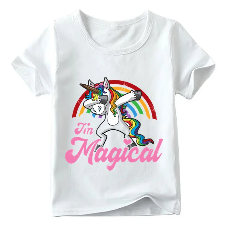 Детская забавная футболка с мультяшным единорогом детские летние топы для