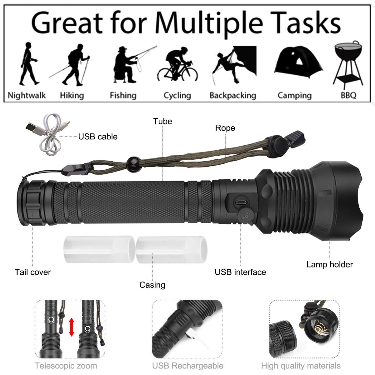 Самый мощный фонарик XLamp xhp70.2 50000 лм светодиодный xhp70 xhp50 18650 26650 с аккумулятором