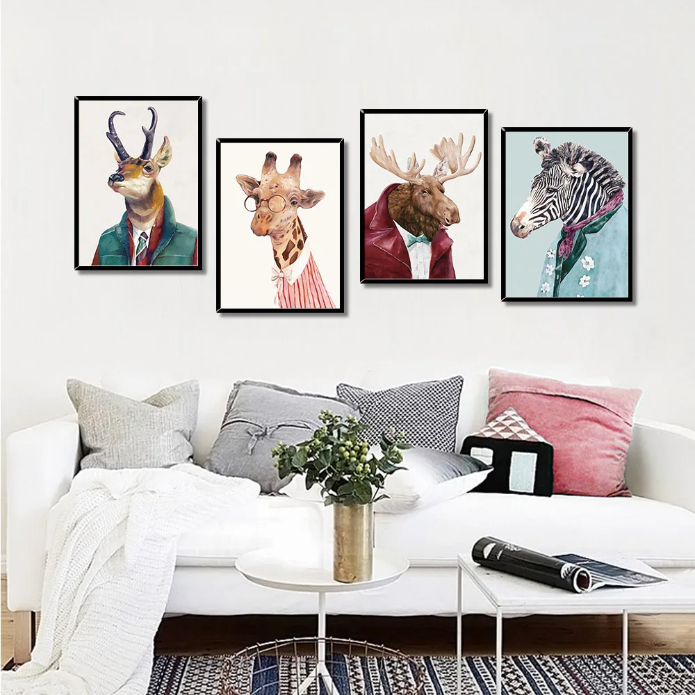 

Kids Animal Canvas Painting Cartoon Animal Portrait Wall Pictures For Living Room Wall Art Decoration Posters And Prints