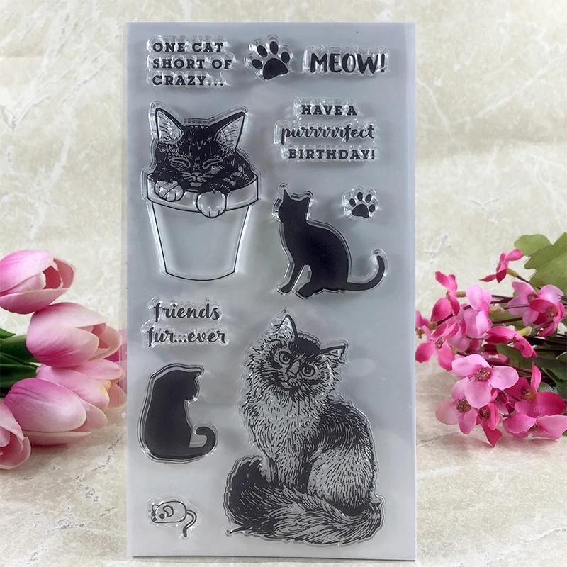 

YINISE SEAL WAX Cat Silicone Clear Stamps For Scrapbooking DIY Paper Album Cards Decoration Embossing Folder Craft Rubber Stamp