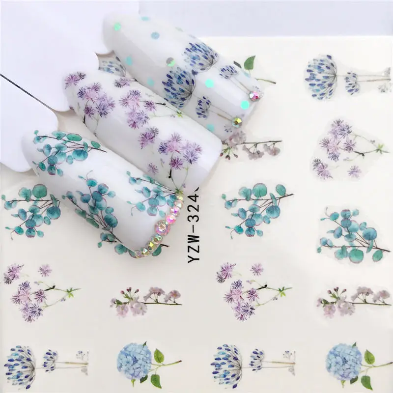 

1 PC Colored Flowers / Green grass / Lavender Nail Stickers Nail Transfer Decals Accessories Tip Manicure Tool