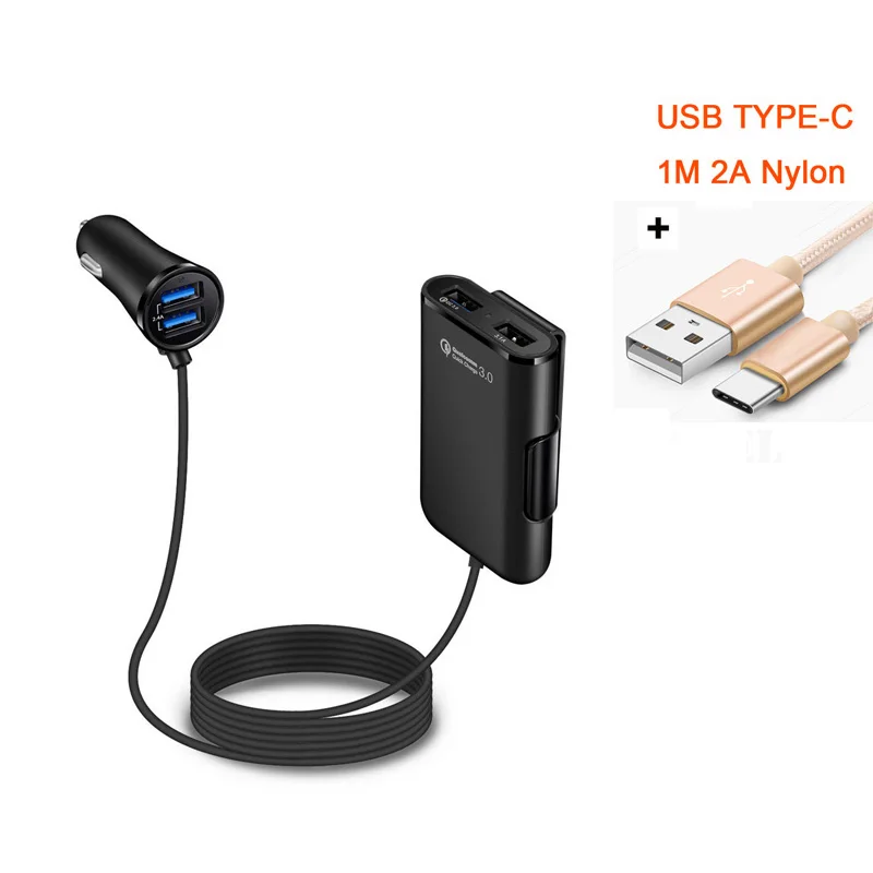 Быстрая зарядка 4 порта QC3.0 3.1A USB Автомобильное зарядное устройство Универсальный USB Быстрый адаптер с 1,7 м 5.6ft удлинитель Кабель для MPV автомобильный телефон