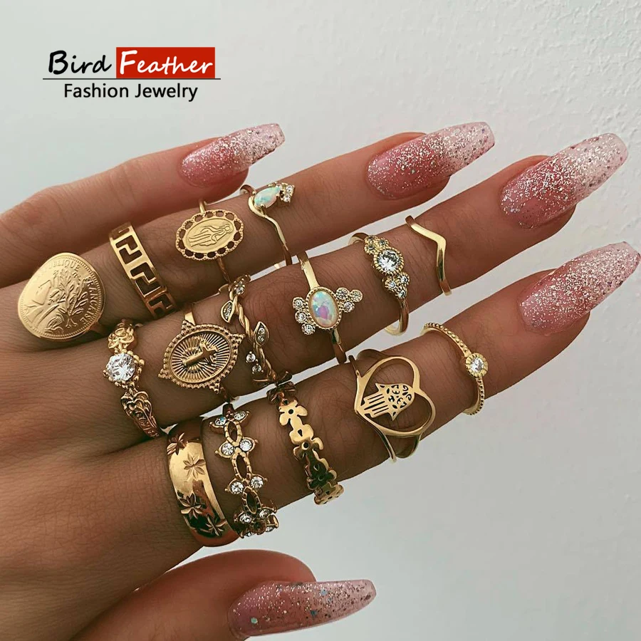 Женские винтажные кольца золотого цвета в стиле ретро набор колец с