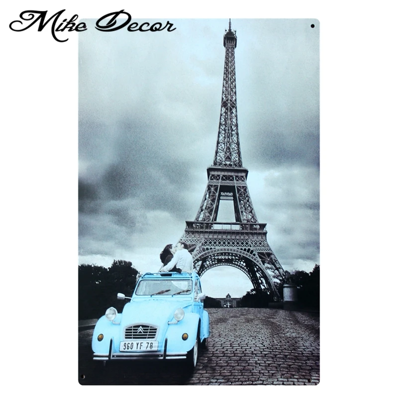 [Mike86] Романтическая любовь Париж винтажные металлические знаки Настенный декор