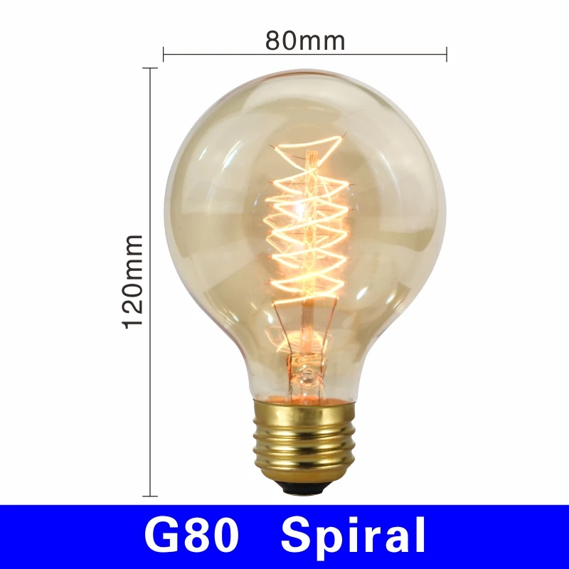 G80 filament Электрическая лампочка эдисона светильник лампочка E27 220V 40W подвесной светильник в стиле ретро A19 A60 ST64 T10 T45 T185 G80 G95 нити Винтаж ампулы лампа накаливания со стеклянным колпаком - Цвет: G80 filament