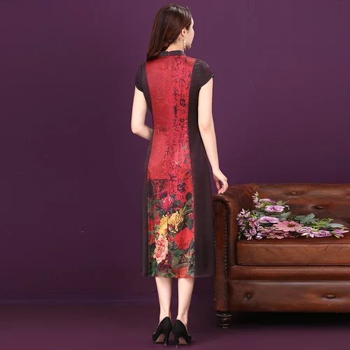 Женское шелковое платье в стиле ретро элегантное улучшенное Ципао с коротким