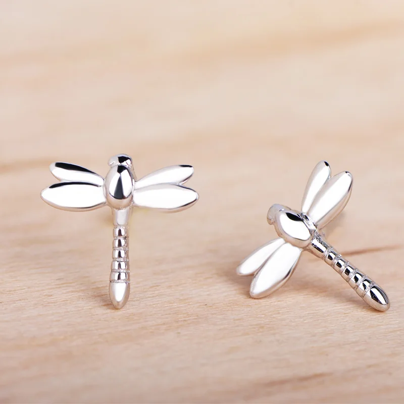 Funmor Стрекоза 925 Стерлинговое Серебро Изысканные серьги гвоздики ювелирные