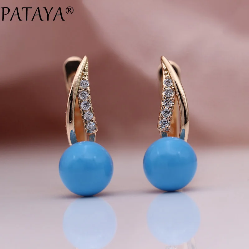 Turkish Blue1 PATAYA новые турецкие длинные серьги с голубыми жемчужинами 585 розовое золото женские вечерние ювелирные изделия круглые натуральные циркониевые серьги-подвески - Окраска металла: Turkish Blue1
