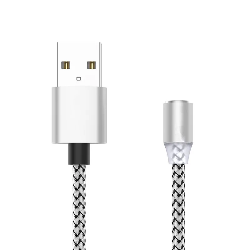 Silver Металлический магнитный USB кабель для iPhone type C Micro 2.4A быстрое зарядное устройство светодиодный светильник для samsung Xiaomi huawei Android Phone шнур 1 м - Цвет: Silver
