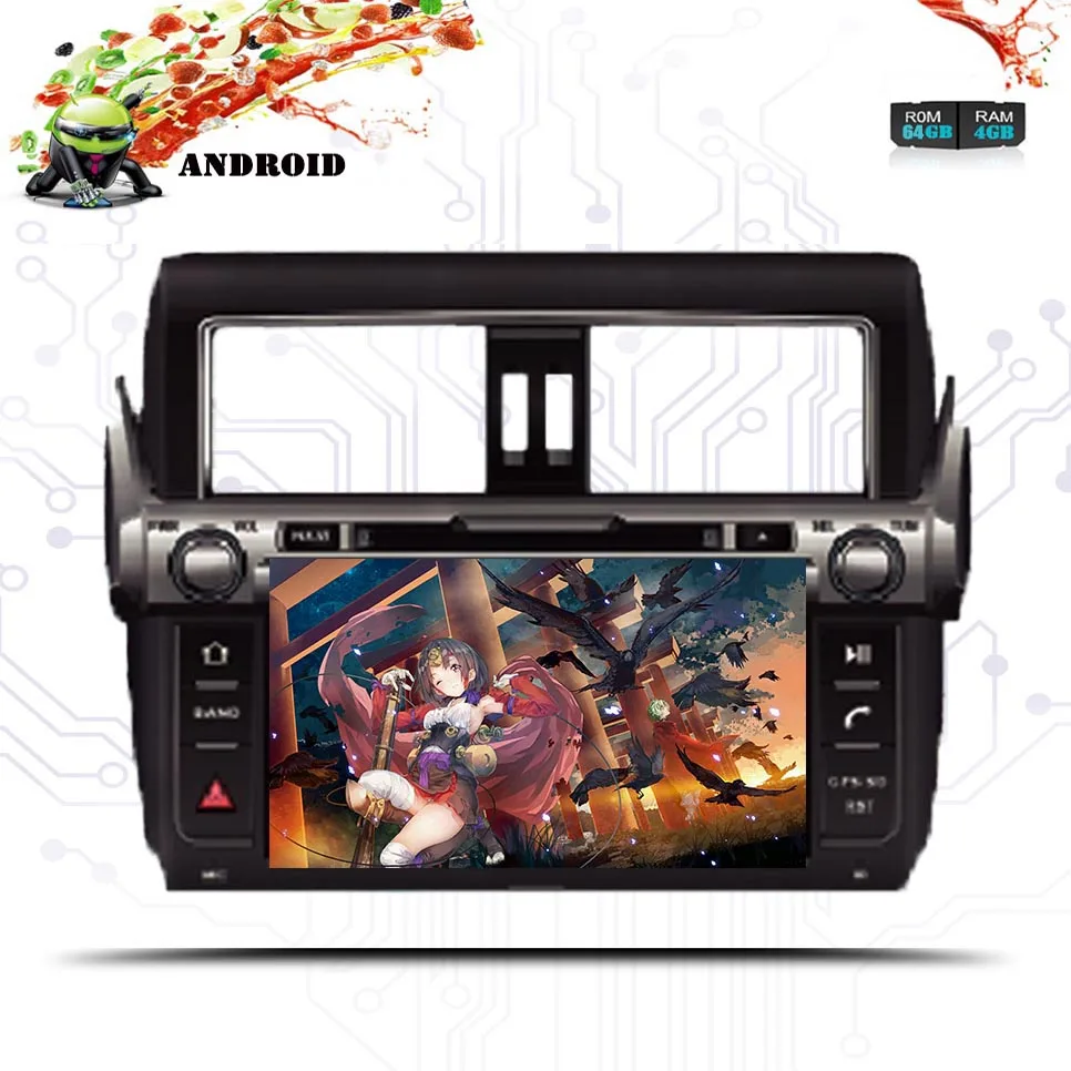 9 "Автомобиль Android 0 4G 64G радио для Toyota Prado 150 2014 2017 1024*600 8 ядер мультимедиа 2 din