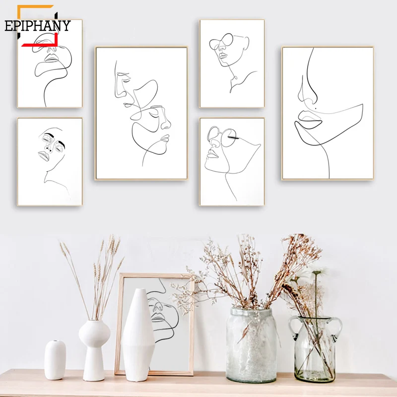 Abstract Female Face Print One Line Drawing Feminine Continuous Lines Minimalist Artwork Modern Wall Art Picture for Living Room