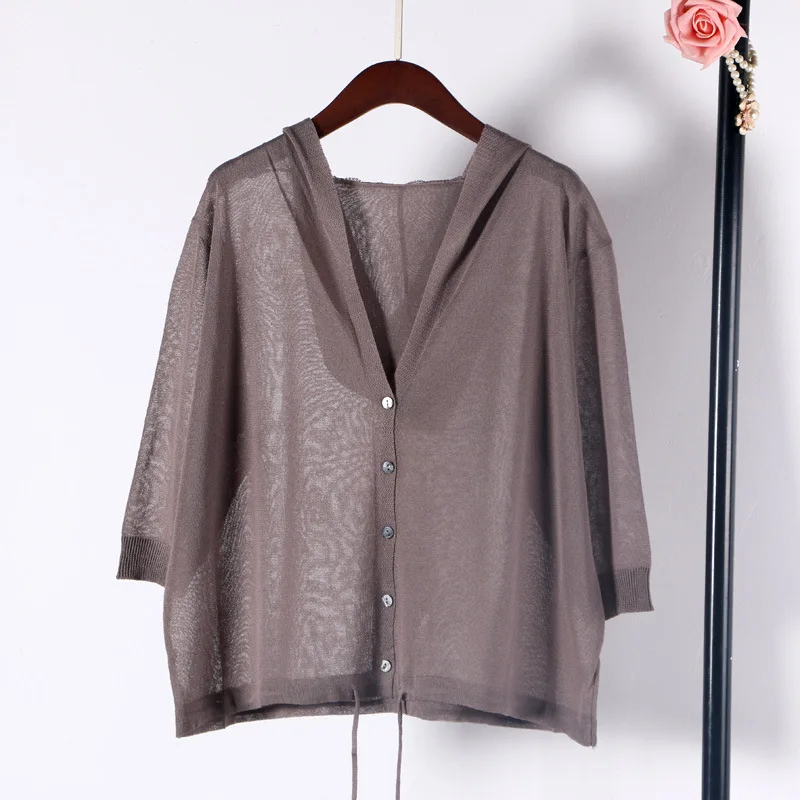 Женский льняной кардиган с капюшоном Shuchan повседневный трикотажный свитер