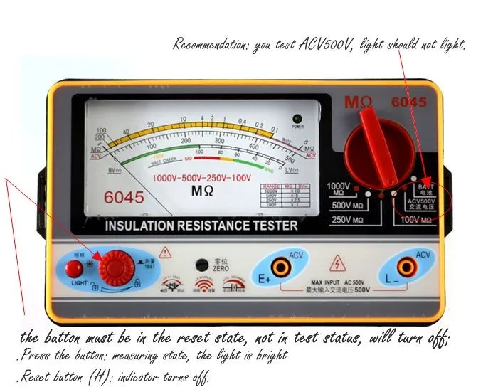 TY6045(100V-250V-500V-1000V) измеритель сопротивления изоляции, Аналоговый тестер изоляции 0,5-2000 м