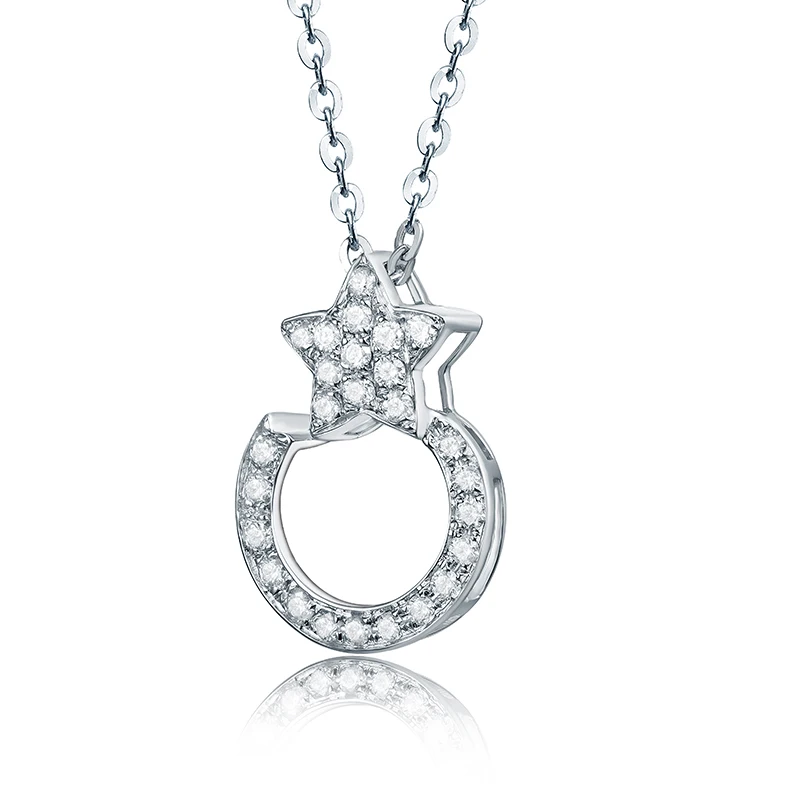 Простой дизайн настоящее Твердое 18K белое золото сверкающий бриллиант кулон ожерелье любящее хорошее