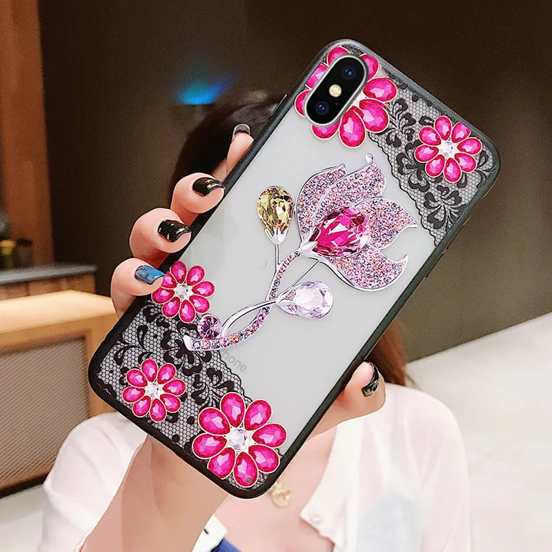 Rheinruby роскошный 3D рельефный кружевной Цветочный чехол для iPhone X XS XR Max Чехлы 6 S 7 8 Plus