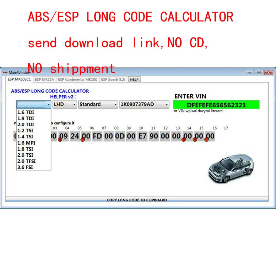 send download link Для VW ABS ESP длинный код калькулятор помощник MK60EC1 - Цвет: send download link