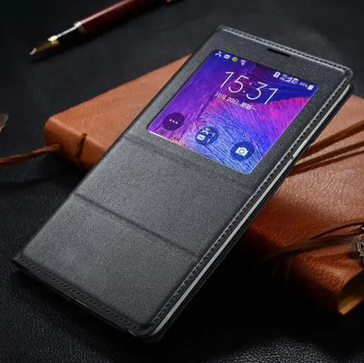 Note4 Black FGHGF Note4 чип smart Case ответ чехол для samsung Galaxy Note4 N9100 N9108 Кожа Флип Случаи Роскошные спереди Вид из окна - Цвет: Note4 Black