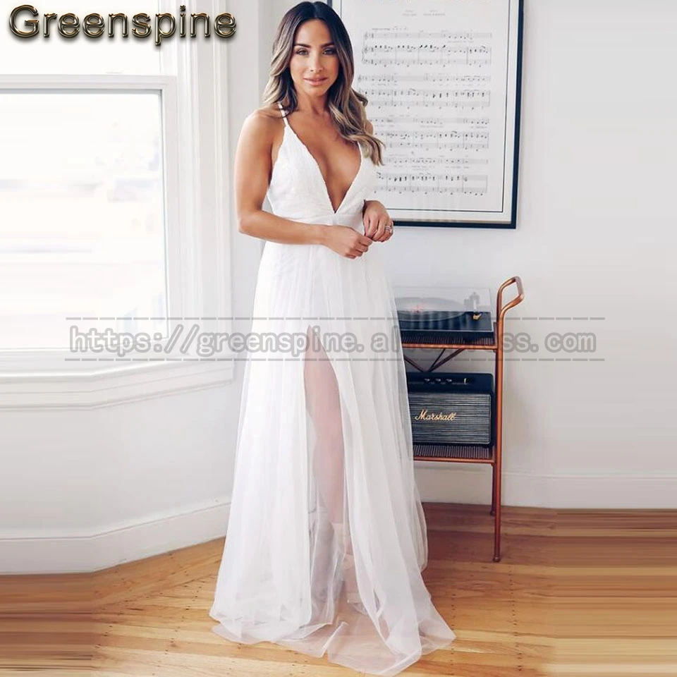 Сексуальное пляжное свадебное платье с разрезом по бокам бохо топ блестками