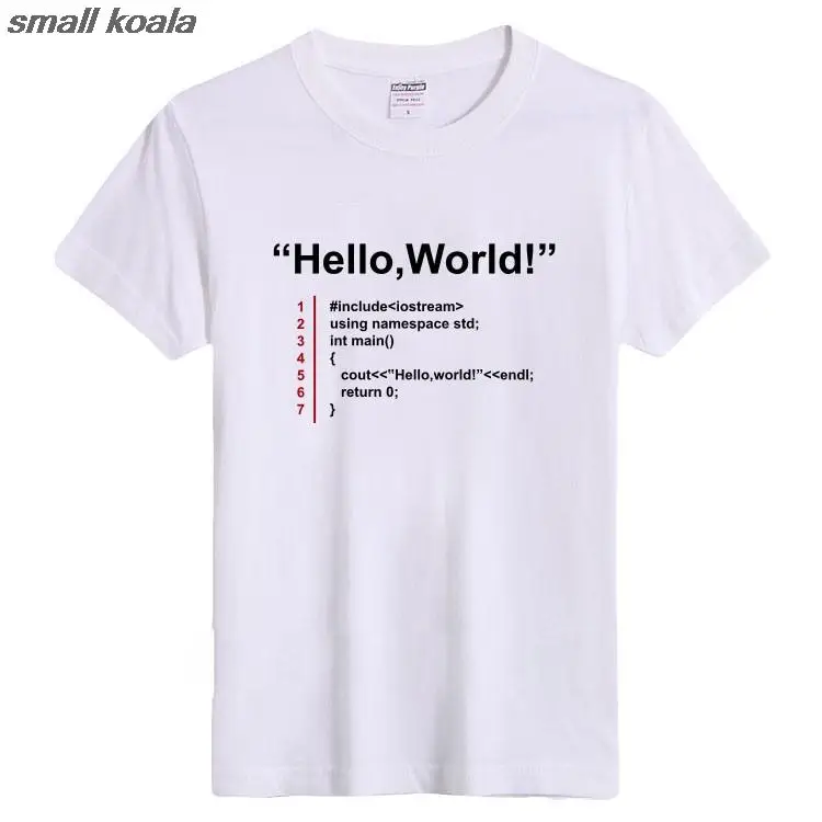 Программист с коротким рукавом Футболка Hello World code круглым воротником из чистого