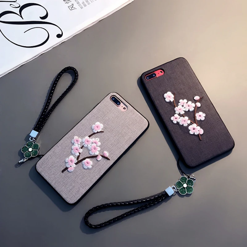 Для iphone 6 6s 7 8 plus X китайский стиль роскошный простой милый вышитый цветок сливы