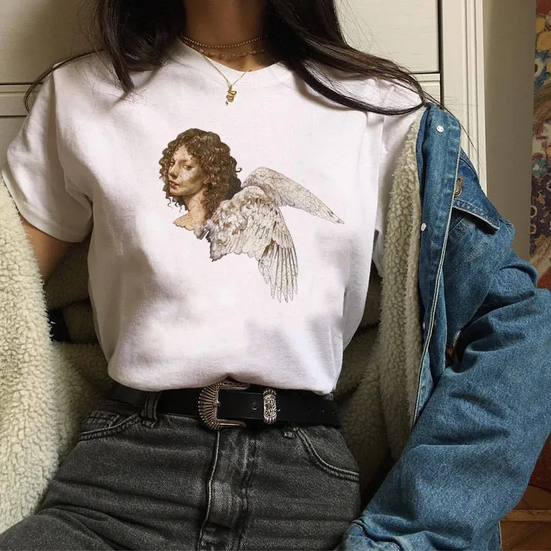 Женская футболка с принтом ангела JAYCOSIN свободная повседневная короткими