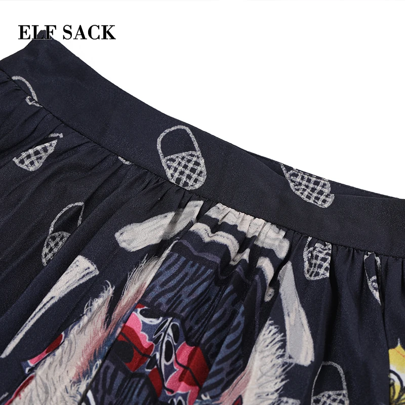 ELFSACK модная новинка шикарная Женская юбка с принтом кошек женские юбки до колена