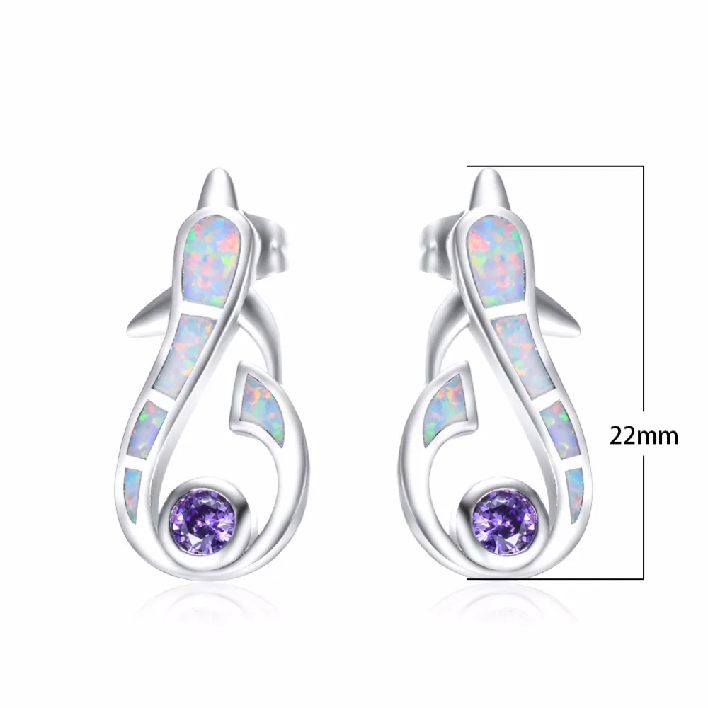 Серьги гвоздики из стерлингового серебра 925 пробы с фиолетовым кристаллом белый