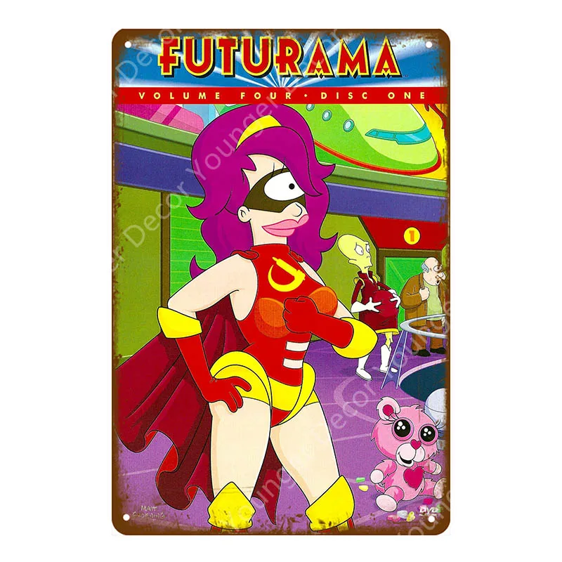YD6306E Futurama Comics винтажные металлические знаки, плакат, настенная наклейка, декоративная тарелка для комнаты, мультяшная табличка, домашний декор, настенная живопись - Цвет: YD6306E