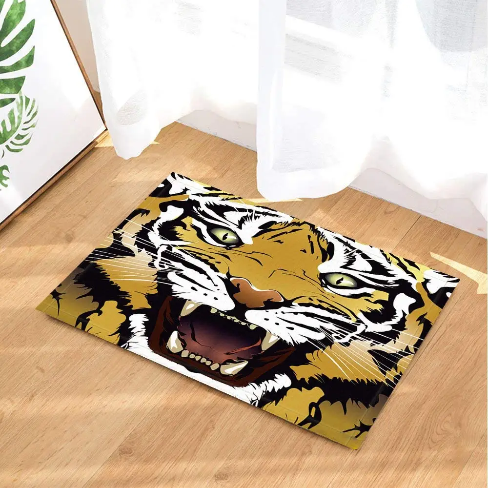 Animal Decor Bath Rugs By Cartoon Golden Tiger Roar Non-Slip Doormat Floor Entryways Indoor Front Door Mat Bathroom | Дом и сад
