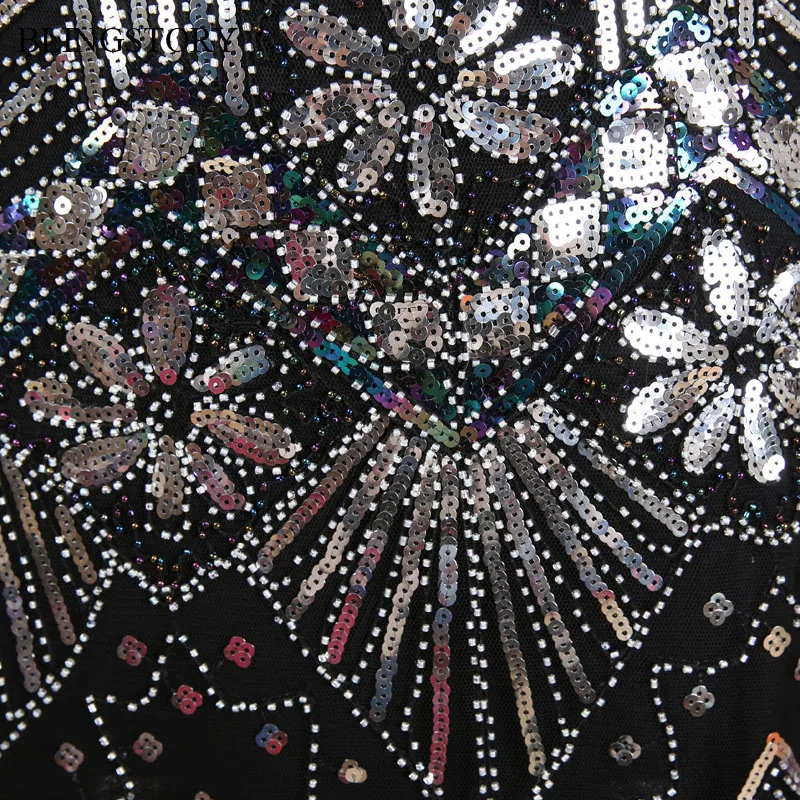 

BLINGSTORY Luxury 1920s Retro V Collar Fringe Sequin Vestido De Renda Nailed Bead Vintage Dress Eveving Party