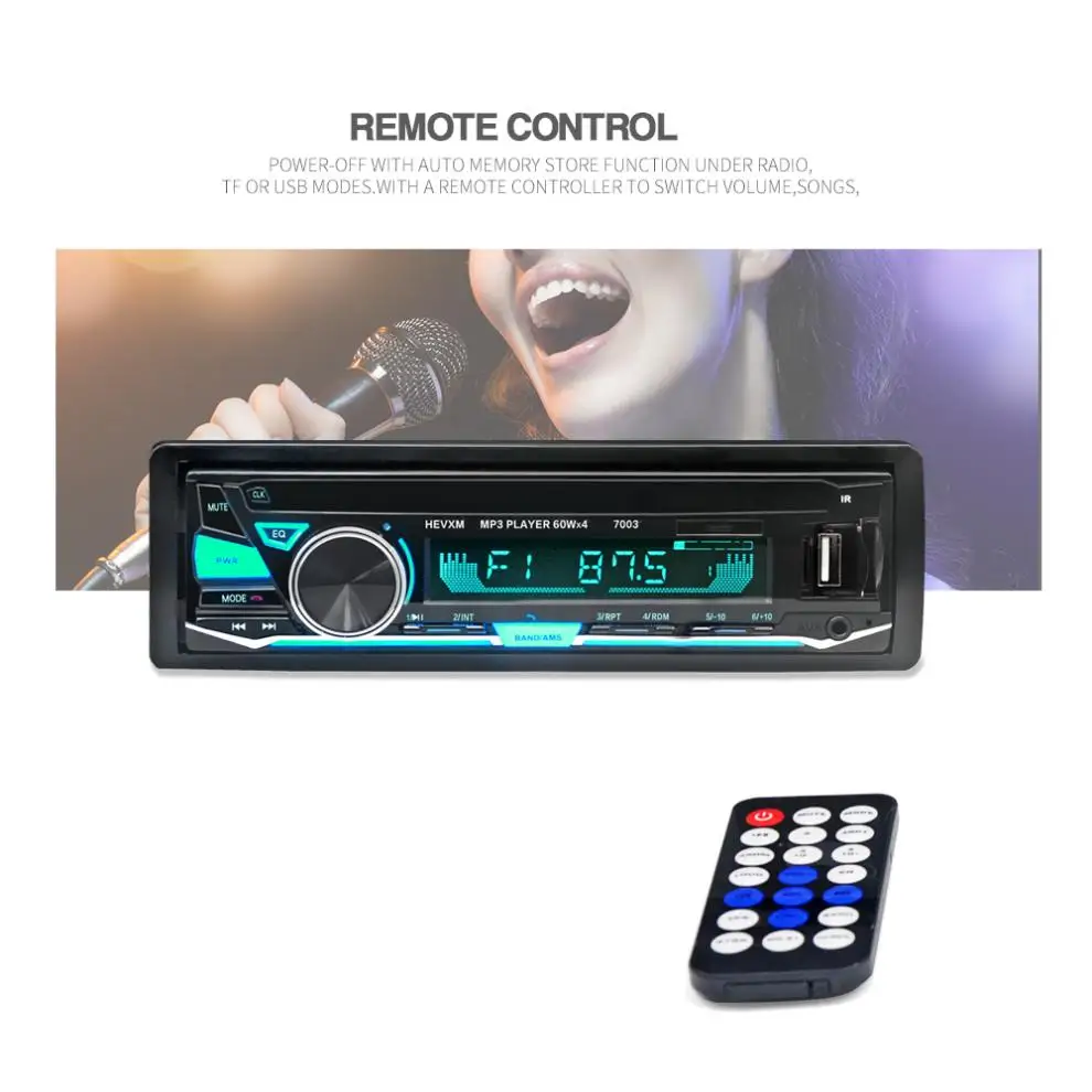 12V 1 DIN In-Dash Bluetooth 7 цветной светильник Стерео FM радио MP3 аудио плеер Поддержка