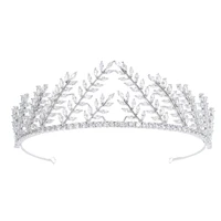 leaves design cubic zirconia wedding bridal tiara crown women girl prom hair jewelry accessories real platinum plated ch10271