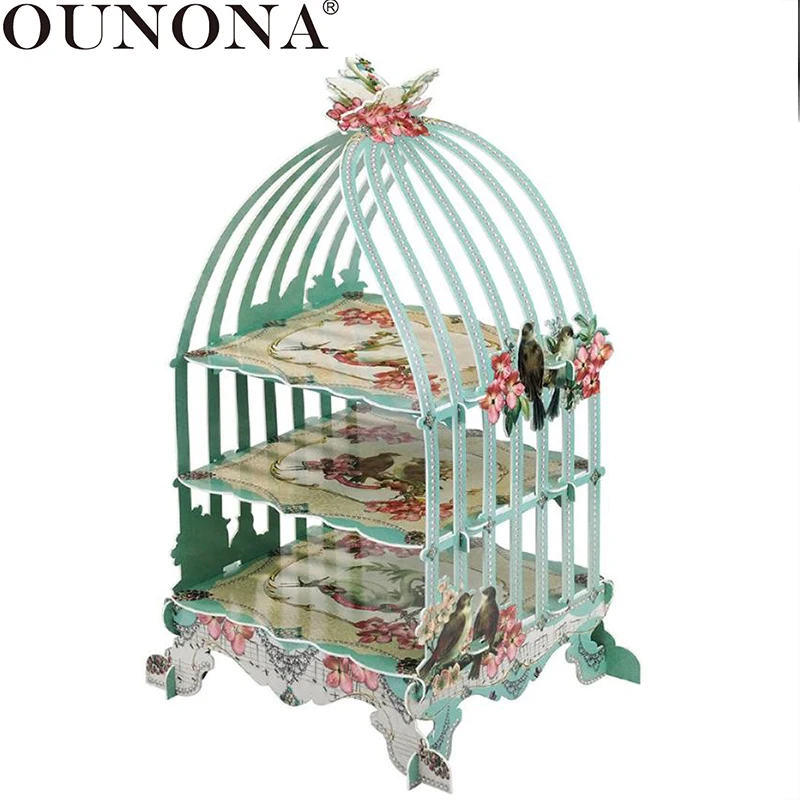 OUNONA птичья клетка, подставка для торта, 3 слоя, декоративная функциональная птичья клетка, подставка для торта, держатель для торта на день рождения, свадьбу, вечеринку, чай