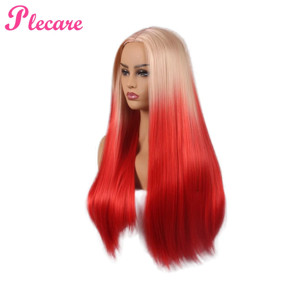 Plecare 24inch Ombre 3 Color Blonde Wig For Black Women Long Straight Synthetic Heat Resistant Fiber Pruiken Cosplay Wigs | Шиньоны и