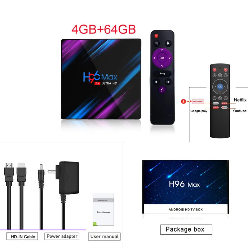 4G 64G n T1 H96 MAX 9,0 Android tv Box Rockchip RK3318 4K Smart tv Box Гб ram 64 Гб H.265 4K Google Voice 2,4G& 5G Wifi BT4.0 медиаплеер - Цвет: 4G 64G n T1