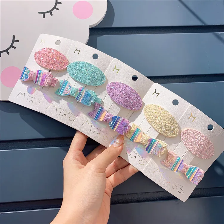 2 шт. новые модные заколки для волос девочек блестящие с радужным бантом детские