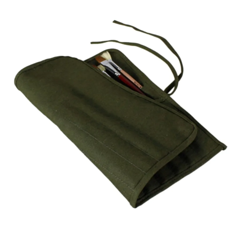 Modern Roll Up Canvas Paint Brush Bag Cases For Artist Draw Pen Watercolor Oil Army Green School Arts Supplies 40*33cm | Канцтовары для