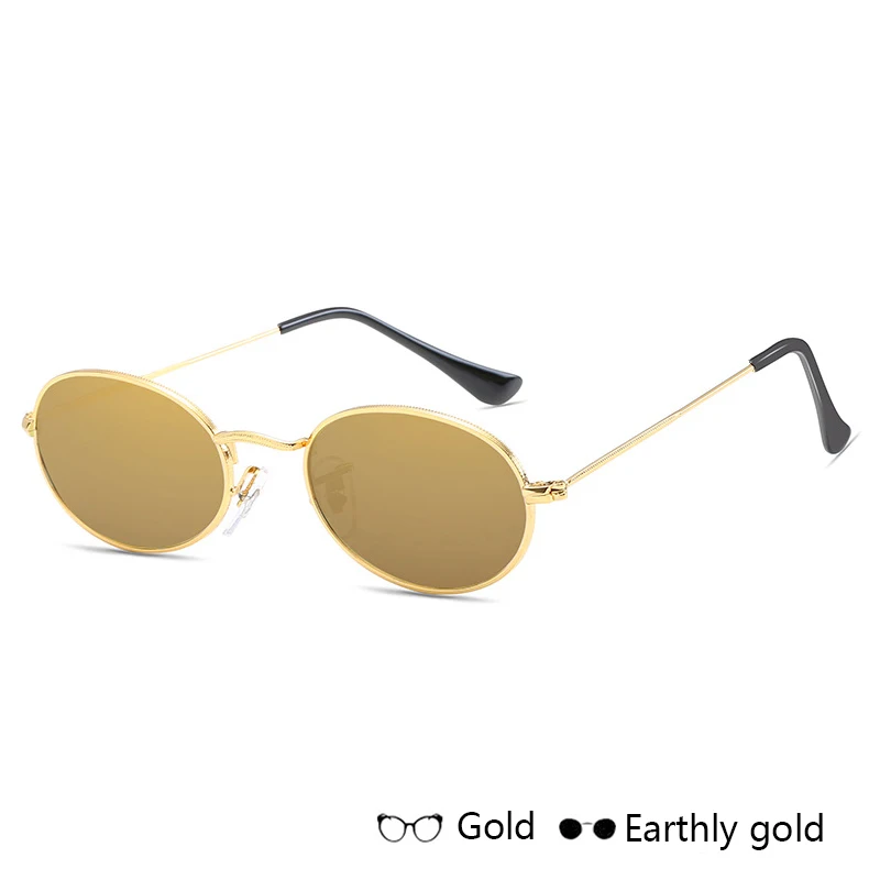 Gold-Earthly gold Женские Модные солнцезащитные очки, овальные брендовые солнцезащитные очки, роскошные солнцезащитные очки с металлической круглой оправой, черные солнцезащитные очки Oculos - Цвет линз: Gold-Earthly gold