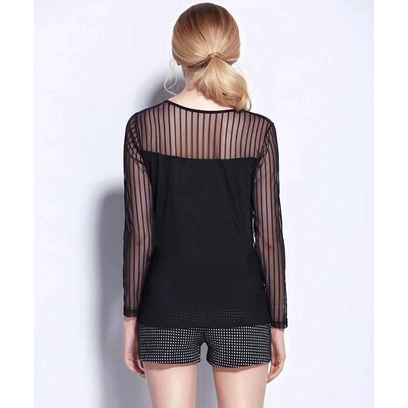 Discount sale women under shirt striped yarn modal patchwork long sleeve ladies t-shirt 2016 fashion design top tees wholesale | Женская