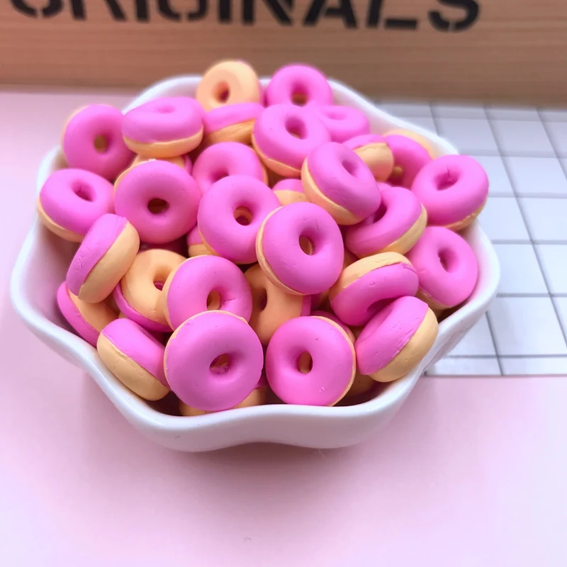pink donut Горячая милый кавайный мини-гамбургер, мини-конфеты, глиняный пончик для рукоделия, украшения для телефона, скрапбукинг, сделай сам - Цвет: pink donut