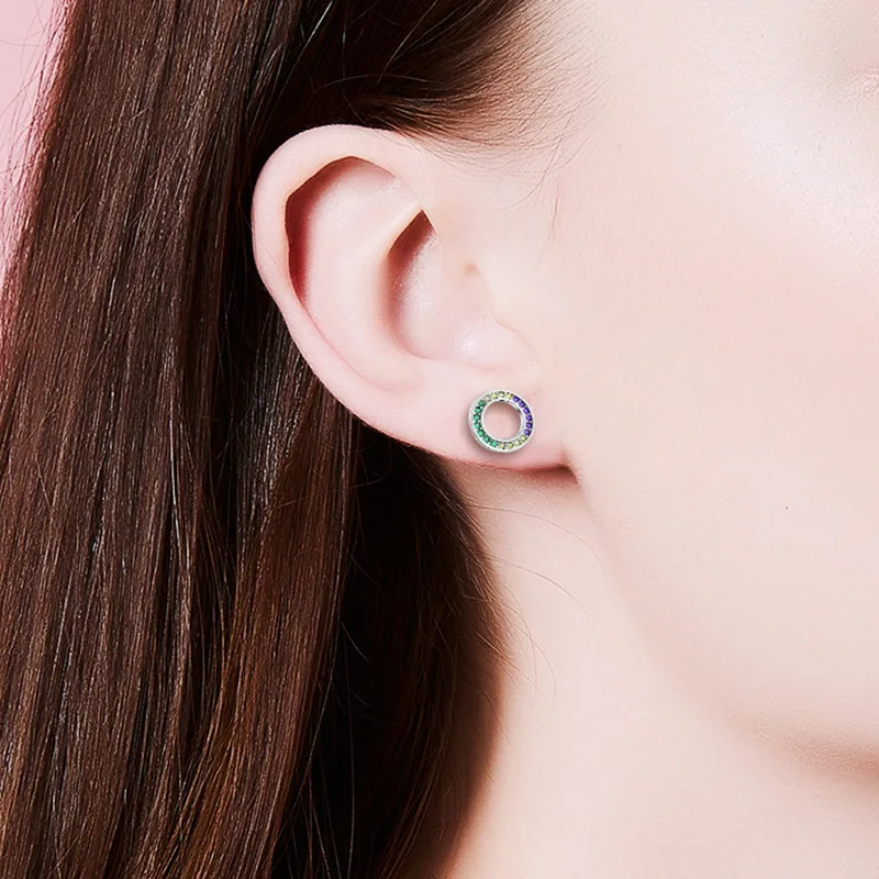 

Canner 925 Sterling Silver Earrings For Women Round Zircon Stud Earrings Rainbow Crystal Stud Earring Brincos Jewelry Gifts C40