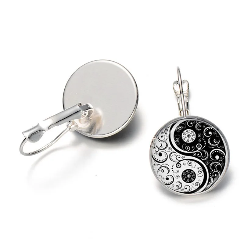 Хит! Продажа серьги из стекла кабошона белого и черного цвета Yinyang художественные