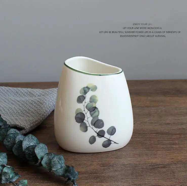Eucalyptus leave cup Нордическое зеленое растение, керамика, 5 шт., Товары для ванной комнаты, аксессуары для ванной комнаты, наборы, свадебный набор для ванны, подарки, бутылка для хранения в ванной, 0946 - Цвет: Eucalyptus leave cup