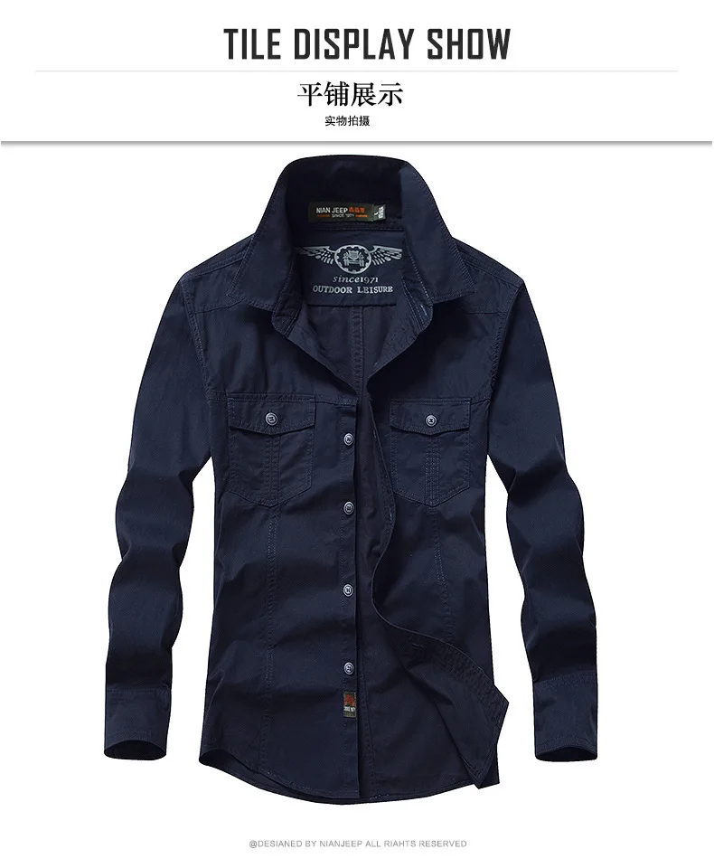 Nian Jeep брендовая одежда camisa masculina мужские рубашки с длинными рукавами в армейском стиле, однотонные рубашки больших размеров camisa 80 - Цвет: BLUE