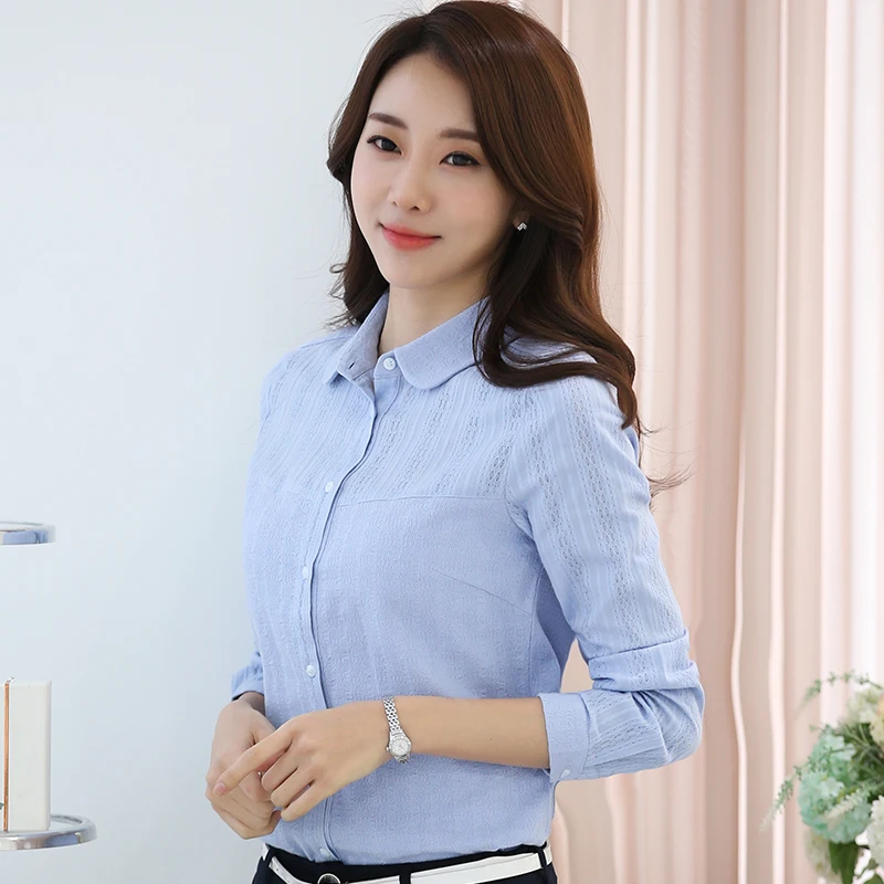 2017 Hollow Out Women Shirts Blouses Floral Embroidery Cotton Shirt Female Tops Long Sleeve Peter Pan Collar Blusas Camisa Mujer |