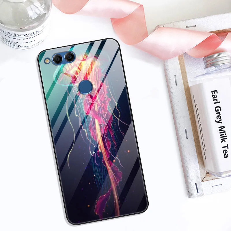 Жесткий чехол для huawei Honor 7X, чехол из закаленного стекла с изображением Льва и мрамора, задняя крышка для huawei Honor 7X7 X X7, силиконовый бампер Honor7X
